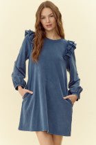 Teal - Blue Ruffle sleeve dress - Boutique Bella BellaDress