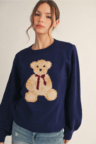 Teddy Cozy Navy Sweater - Boutique Bella BellaSweater
