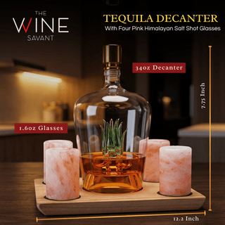 Tequila Decanter With Four Pink Himalayan Salt Shot Glasses Set Perfect For Tequila Agave Liquor Lov - Boutique Bella Bella