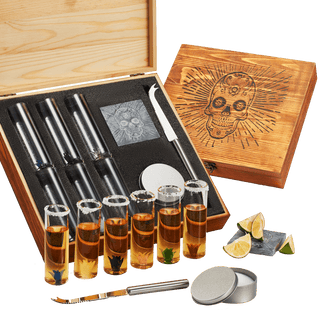 Tequila Shot Glass Salt Gift Set For Men Women Six Agave Shot Glasses Knife For Limes One Skull Coas - Boutique Bella Bella