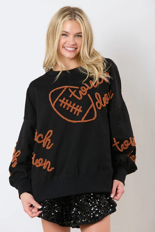 Terry Touchdown & Football Sweatshirt Black - Boutique Bella Bellasweatshirt