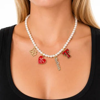 Texas Tech Pearl Charm Necklace - Boutique Bella BellaNecklace