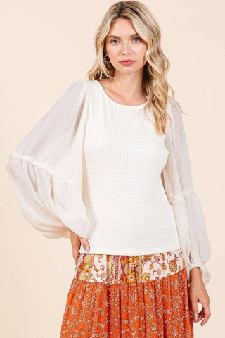 Textured Chiffon Long Sleeve Top - Boutique Bella BellaTops