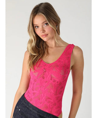 Textured Lace Bodysuit in Aloha Fuschia - Boutique Bella BellaBodysuit