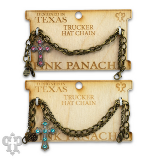 Bronze trucker hat chain with crystals from Swarovski® cross charm