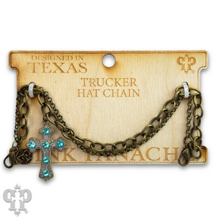 Bronze trucker hat chain with crystals from Swarovski® cross charm