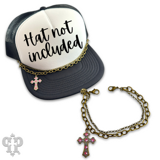 Bronze trucker hat chain with crystals from Swarovski® cross charm