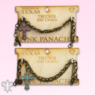 Bronze trucker hat chain with crystals from Swarovski® cross charm
