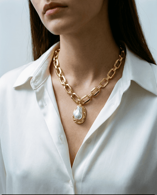 The Baroque Pearl Set — Chunky Chain Necklace & Open Cuff - Boutique Bella BellaJewelry Set