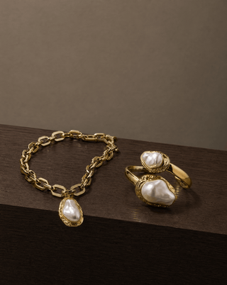 The Baroque Pearl Set — Chunky Chain Necklace & Open Cuff - Boutique Bella BellaJewelry Set