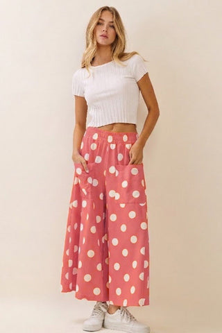 The Coral Crush Polka Dot Wide Leg Pants - Boutique Bella BellaPants