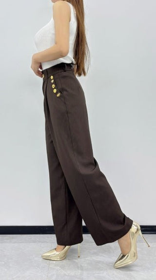 The Espresso Gold Button Trousers - Boutique Bella BellaPants