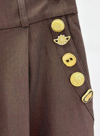 The Espresso Gold Button Trousers - Boutique Bella BellaPants