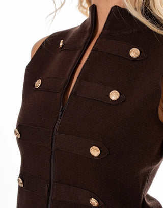The Gold Standard Button Vest - Brown - Boutique Bella BellaSweater Vest