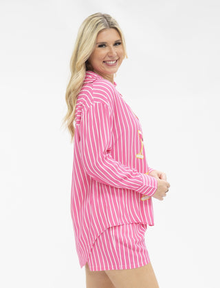 The Kathryn Button - Up, Striped Pink - Boutique Bella BellaBlouse