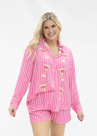 The Kathryn Button - Up, Striped Pink - Boutique Bella BellaBlouse