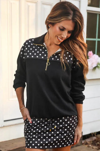 The Mia Printed Pullover - After Dark Polka Dot - Black - Boutique Bella BellaPullover
