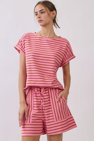 The Mocha Rose Stripe Two Piece Set - Boutique Bella BellaSets
