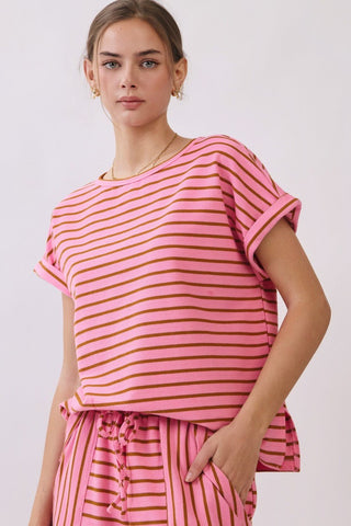 The Mocha Rose Stripe Two Piece Set - Boutique Bella BellaSets