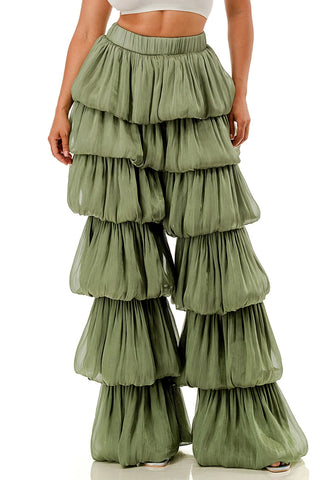 The Olive Goddess Tiered Pants - Boutique Bella BellaPants