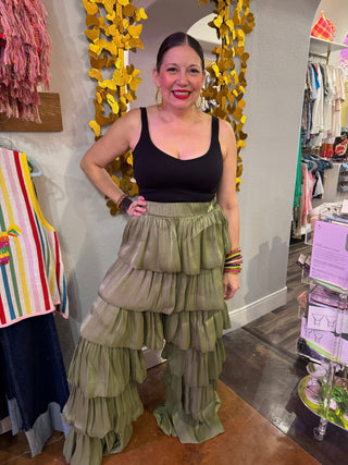 The Olive Goddess Tiered Pants - Boutique Bella BellaPants