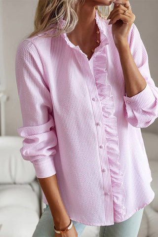 The Pink Elise Ruffle Stripe Shirt - Boutique Bella BellaBlouse