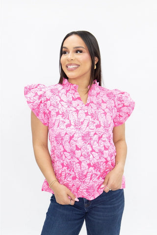 The Pink Poise Jacquard Top - Boutique Bella BellaBlouse