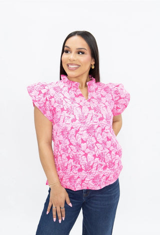 The Pink Poise Jacquard Top - Boutique Bella BellaBlouse