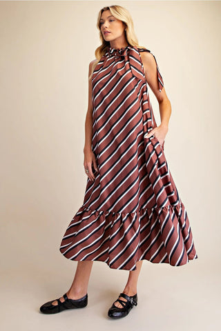 The Ruffled Tie-Neck Midi Dress - Boutique Bella BellaDRESS