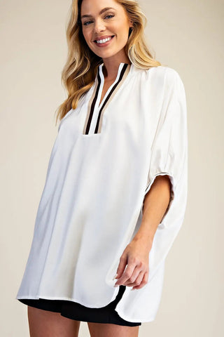 The Streamline Flowy Top - White - Boutique Bella Bellatop