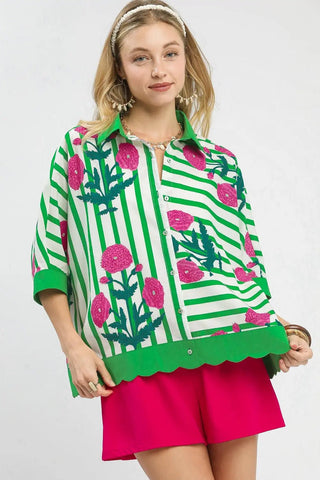The Stripe & Bloom Shirt - Boutique Bella Bellablouse