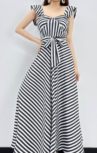 The Structured Stripe Midi - Boutique Bella BellaDress