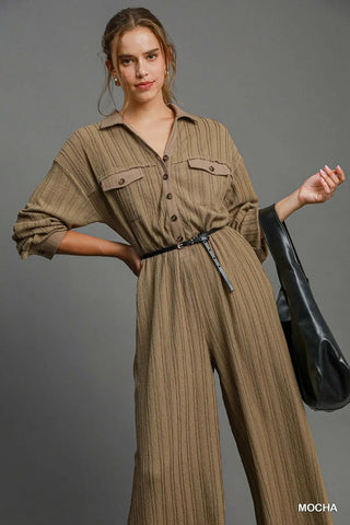 The Textured Ease Jumpsuit - Boutique Bella BellaJumpsuit