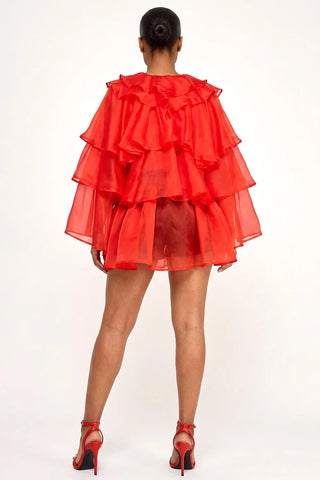 Dressed to Ruffle Sheer Top - Bright Red