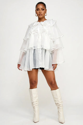 Dressed to Ruffle Sheer Top - White