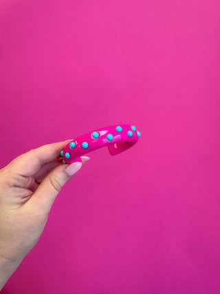 Thin Cuff Bracelet - Pink with Blue Dots - Boutique Bella BellaBracelets