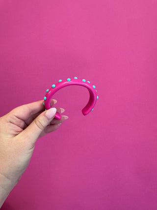 Thin Cuff Bracelet - Pink with Blue Dots - Boutique Bella BellaBracelets