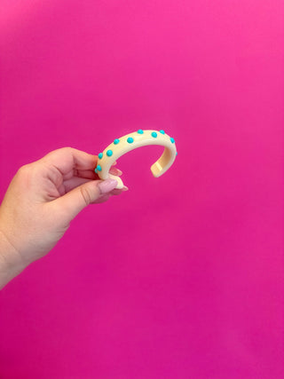 Thin Cuff Bracelet - White with Blue Polka Dot - Boutique Bella BellaBracelets