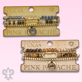Three strand bracelet stack with screw lock charm and Austrian crystal - LC - Boutique Bella BellaBracelets