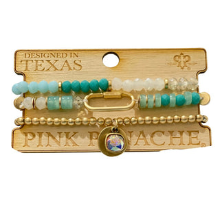 Three strand bracelet stack with screw lock charm and Austrian crystal - LC - Boutique Bella BellaBracelets