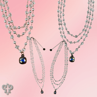 Three strand pearl and faceted acrylic bead necklace, Austrian crystal - Boutique Bella BellaNecklaces