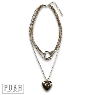 Three strand puffed heart charm necklace - Boutique Bella BellaNecklaces
