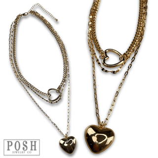 Three strand puffed heart charm necklace - Boutique Bella BellaNecklaces
