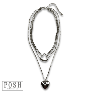 Three strand puffed heart charm necklace - Boutique Bella BellaNecklaces