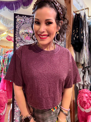 Throwback Glam Cropped Tee - Burgundy - Boutique Bella Bellatshirt