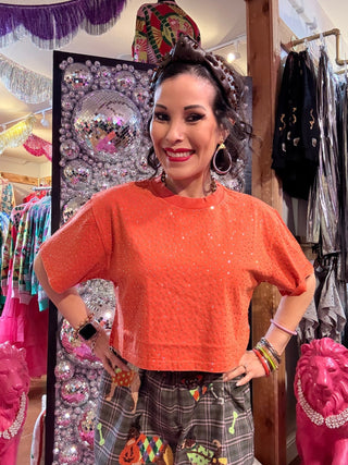 Throwback Glam Cropped Tee - Orange - Boutique Bella Bellatshirt