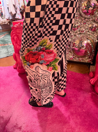 Tiger & Floral Plaid Wide-Leg Pants - Boutique Bella BellaBottoms