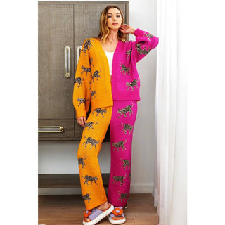 TIGER SWEATER CARDIGAN PANTS SET - Boutique Bella BellaSet