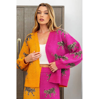 TIGER SWEATER CARDIGAN PANTS SET - Boutique Bella BellaSet
