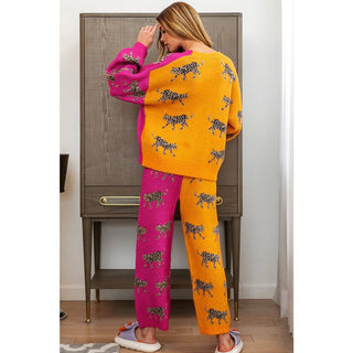 TIGER SWEATER CARDIGAN PANTS SET - Boutique Bella BellaSet